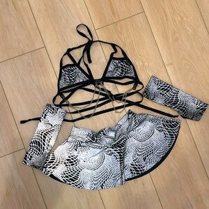 Shiny Black silver and reflective Festival Rave Outfit